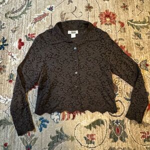 Vintage 90s Long Sleeve Brown Lace Scallop Edge Blouse Medium
